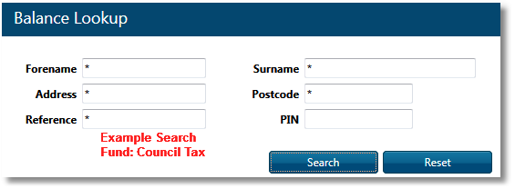 The * character is a wildcard that can be used to substitute any values. For example typing Da* in the surname field would find customers named Davies, Daly, Dawlish, etc. See below for PIN