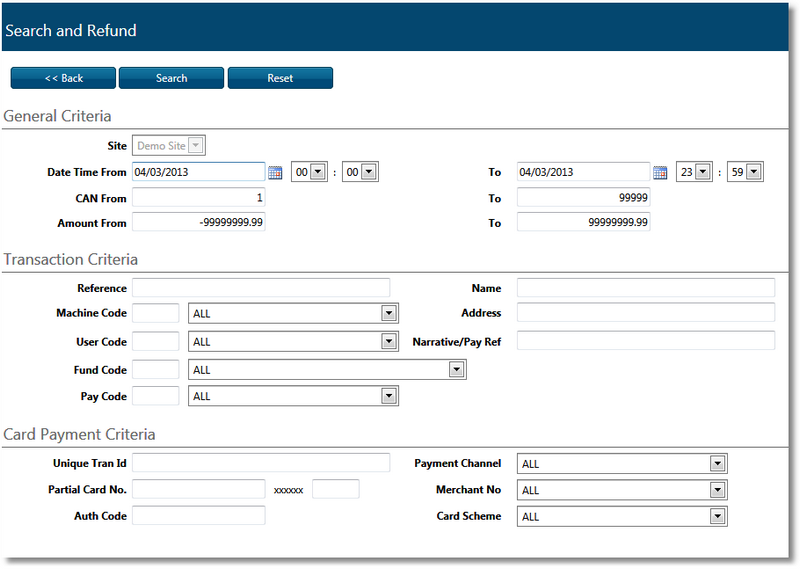 Use any of the fields to narrow your search and find a specific transaction